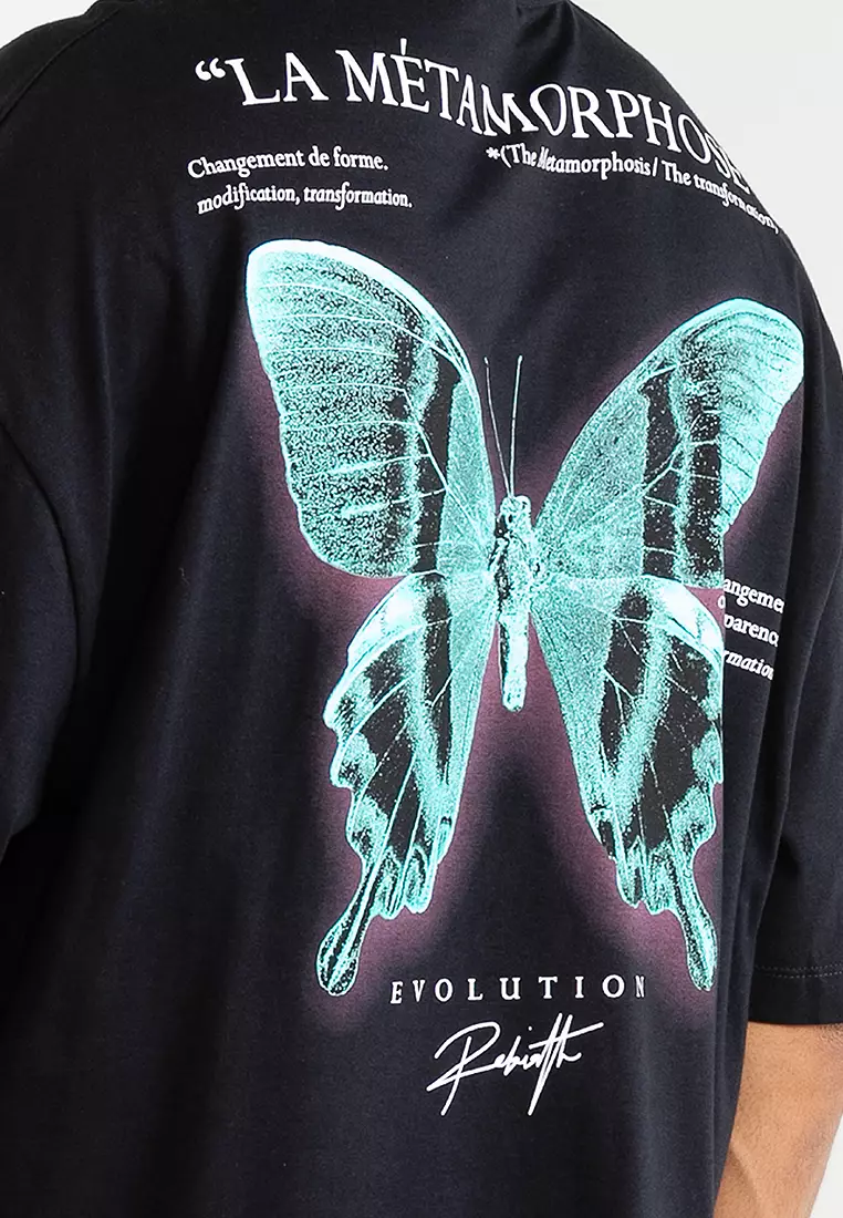 Oversized T-Shirt With Photographic Butterfly Back Print