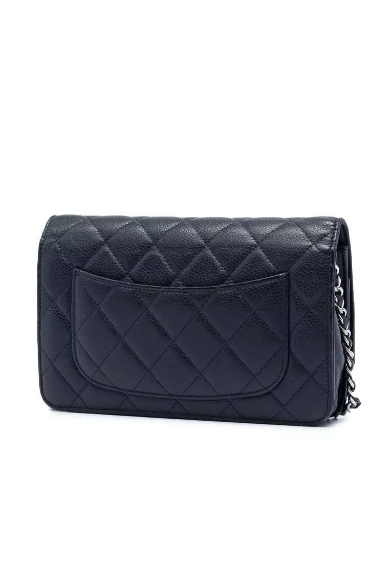 Pre-Loved Chanel Cc Quilted Caviar Wallet On Chain