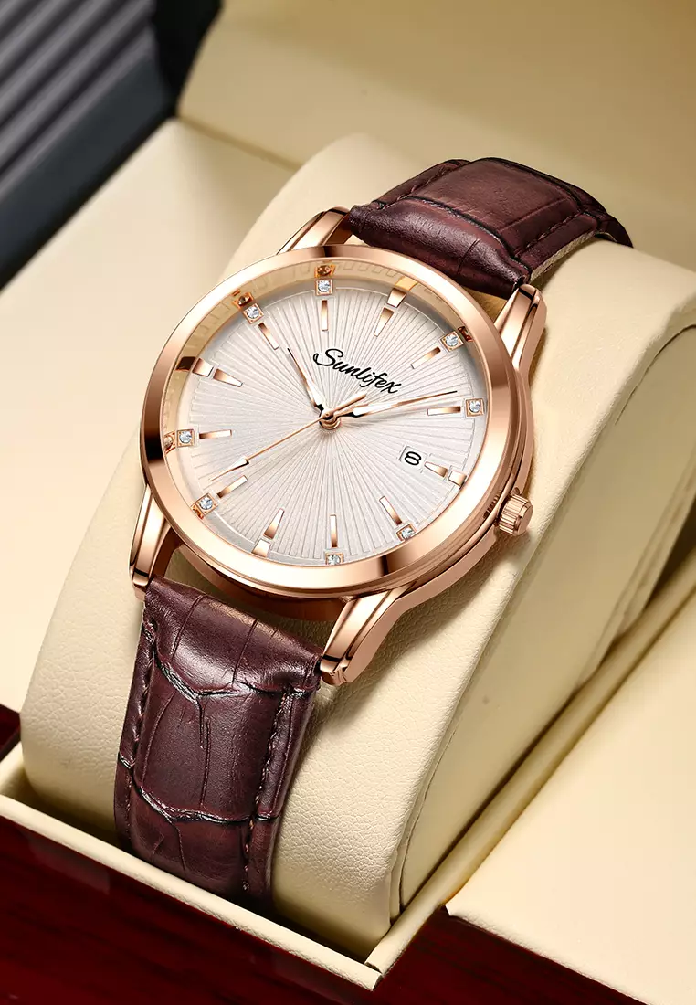 Jam Tangan Pria Original Kuarsa Bisnis Mode Anti Air Tali Kulit Jam Tangan Cowok 7006 brown white