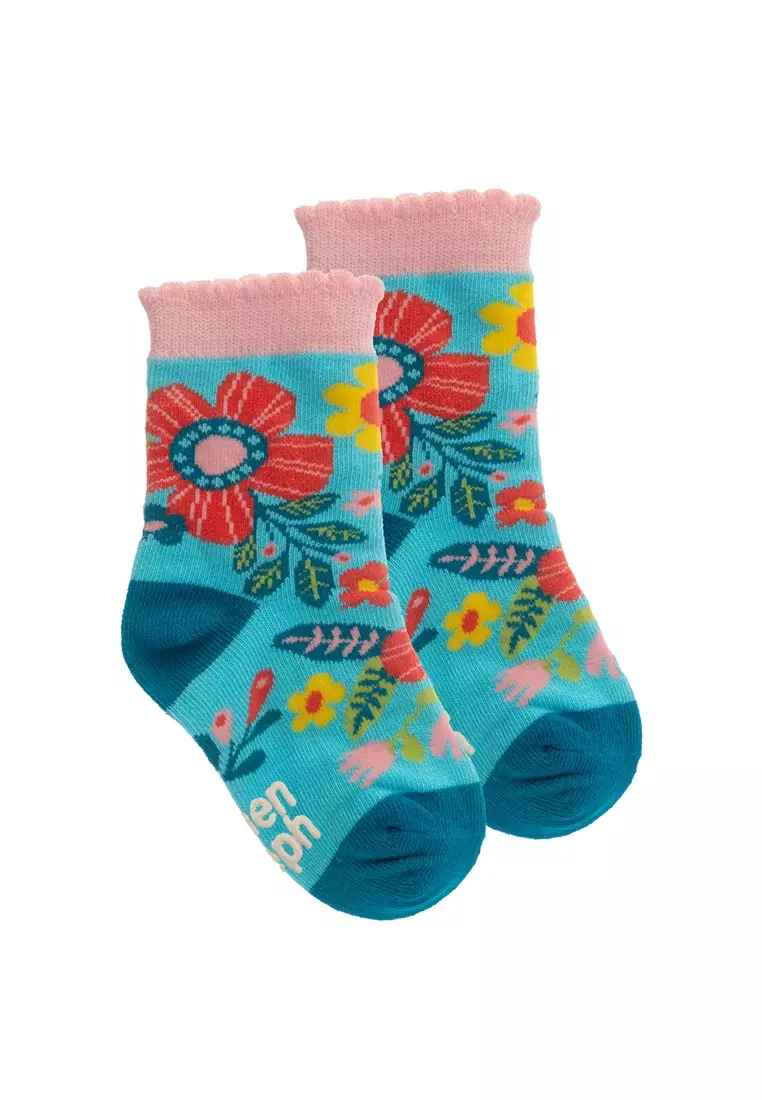 Toddler Socks Turquoise Floral Large