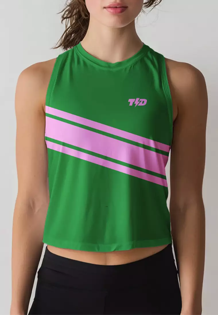 LSD99 Crop Tank Top Lari Running Crossfit Hijau Pink Solidaritas Td Bolt