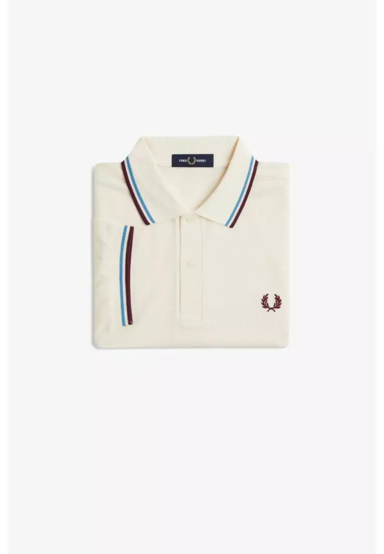 Fred Perry M3600 Twin Tipped Fred Perry Shirt (Ecru / Court Blue / Oxblood)