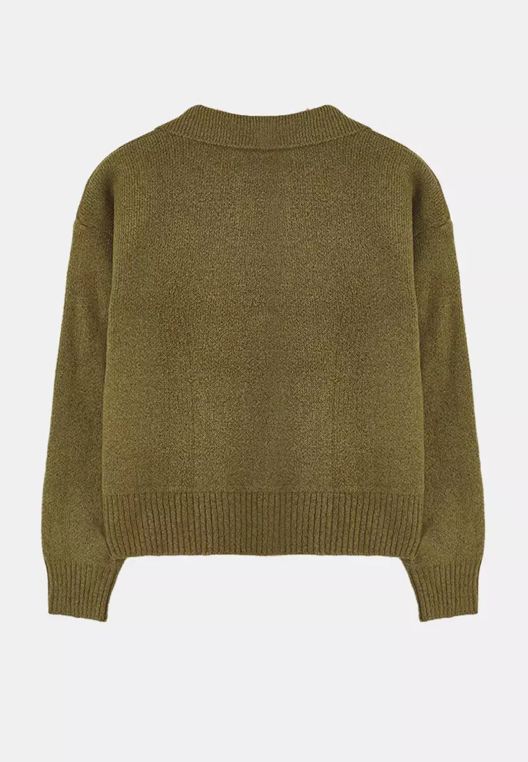 Khaki Soft Textured Wide Fit Knitwear Sweater