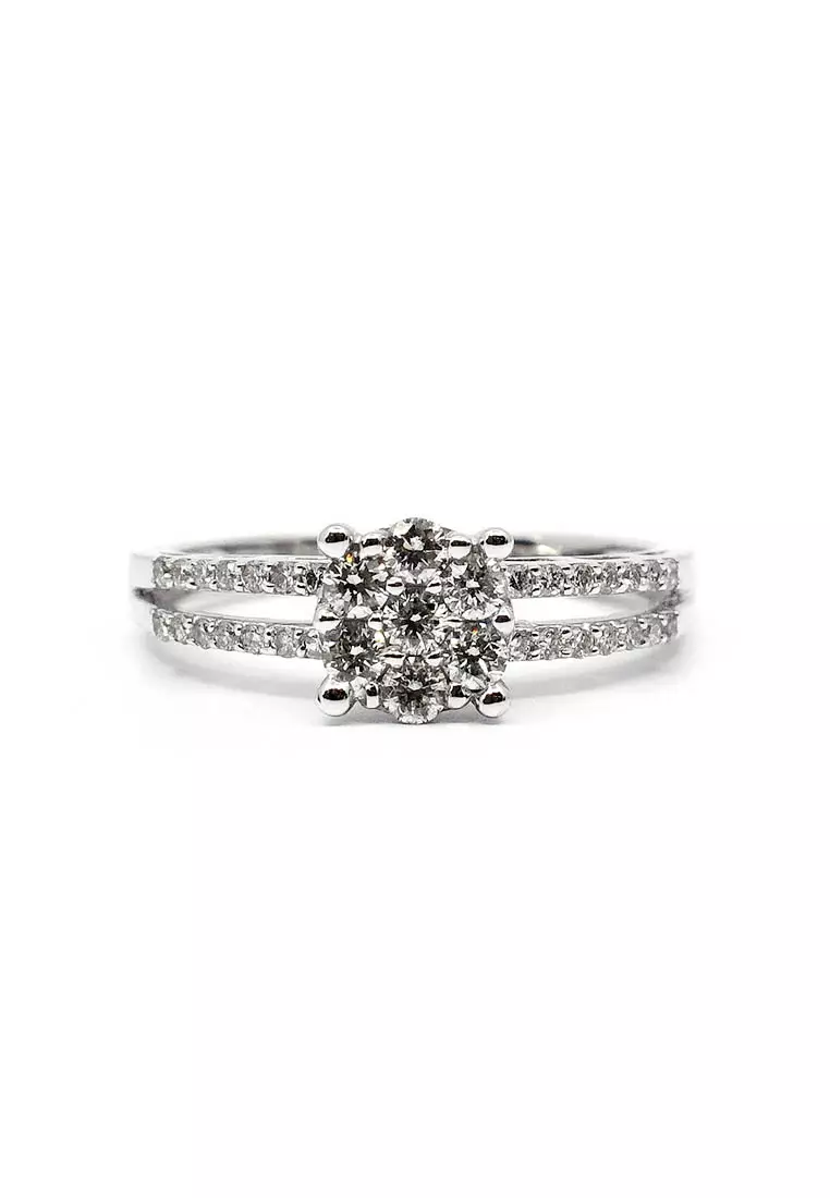 18K Italian Made White Gold Lady Ring with Diamonds
