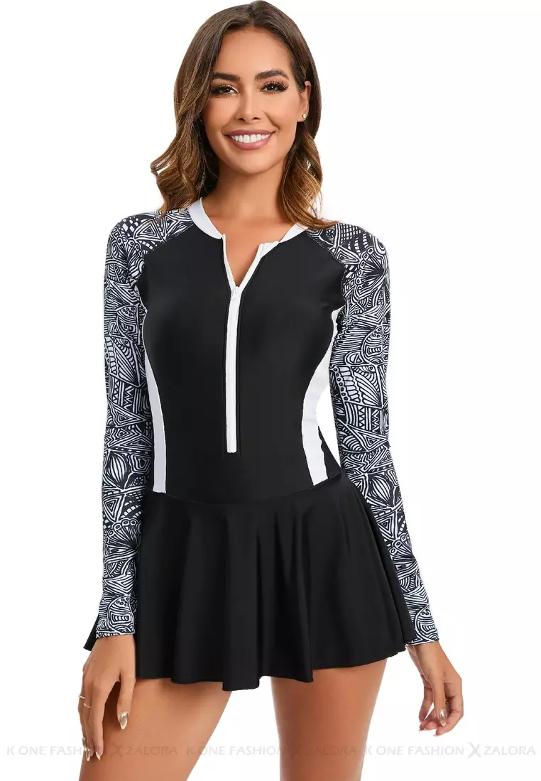 Buy Its Me ️Fashion Skirt-Style Long-Sleeved One-Piece Swimsuit