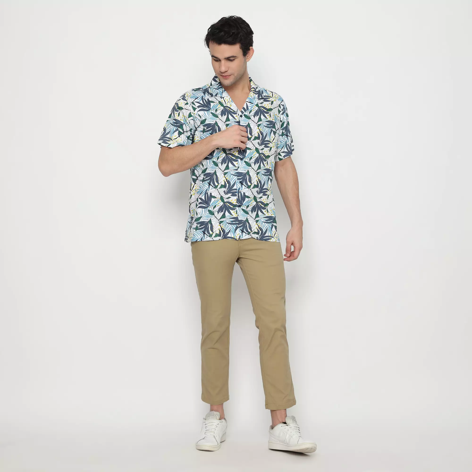 Platini Baju Kemeja Motif Hawai Pria Lengan Pendek Katun Rayon Biru 73443