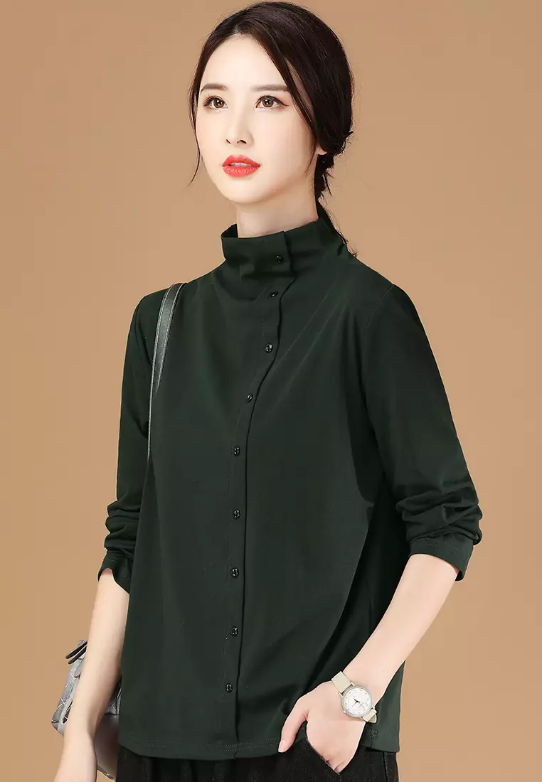 A IN GIRLS Casual Half High Collar Solid Color T Shirt 2024 Buy