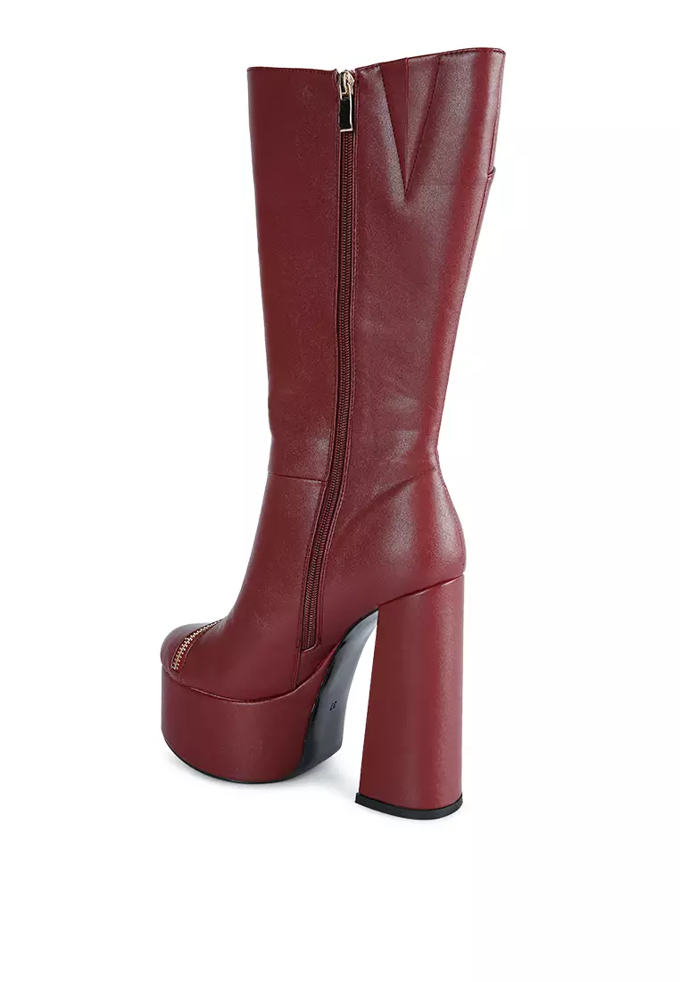 Red platform knee 2025 high boots