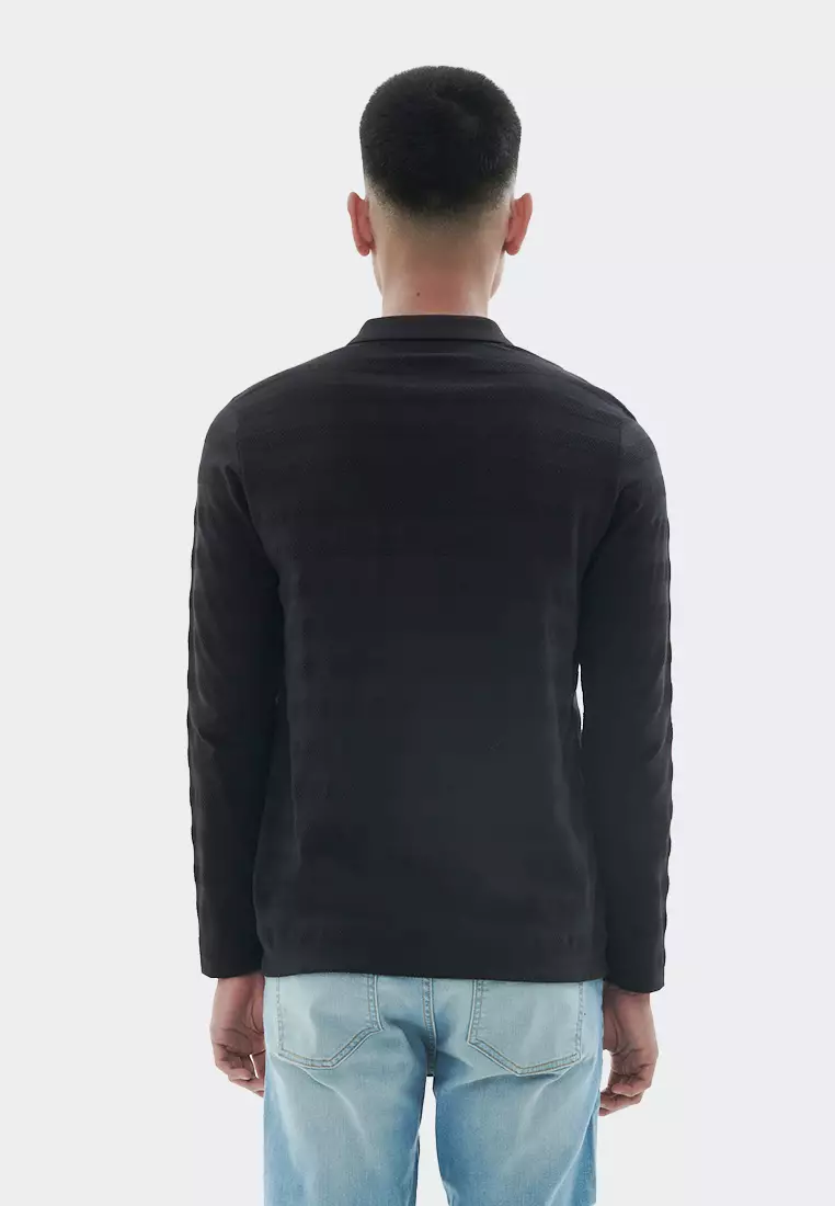 MANZONE Poloshirt lengan panjang pria GENARO-BLACK