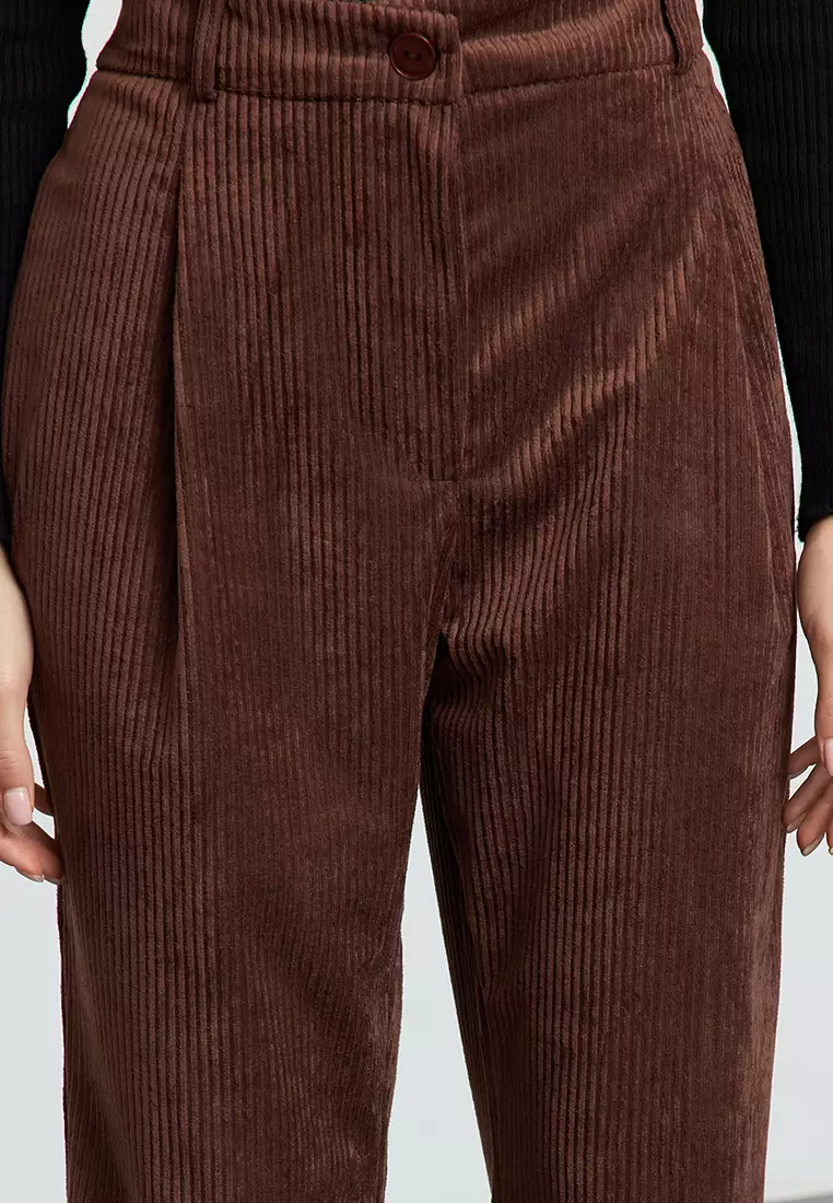 Brown Velvet Carrot Trousers