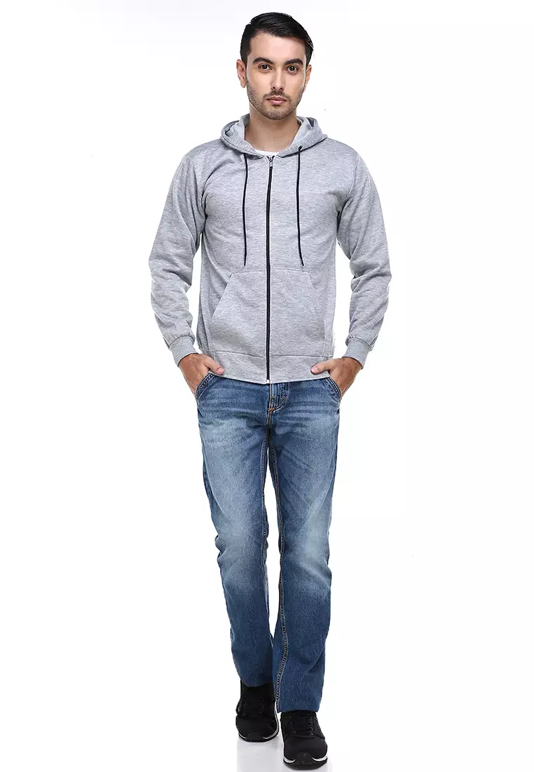 Clover Jaket Sweater Hoodie Polos Pria Casual Plain Jacket Material Fleece ORIGINAL - Gray