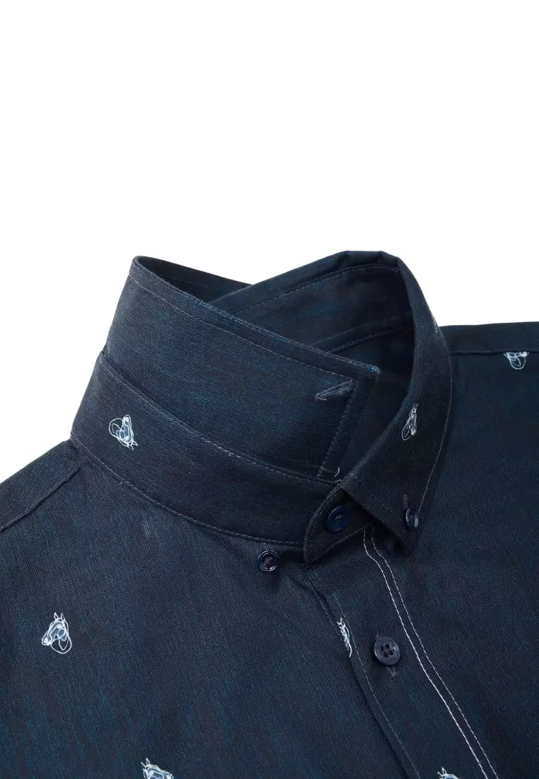 G2000 Wrinkle-Free Mini Horse Digital Print Comfort Fit Oxford Casual Shirt