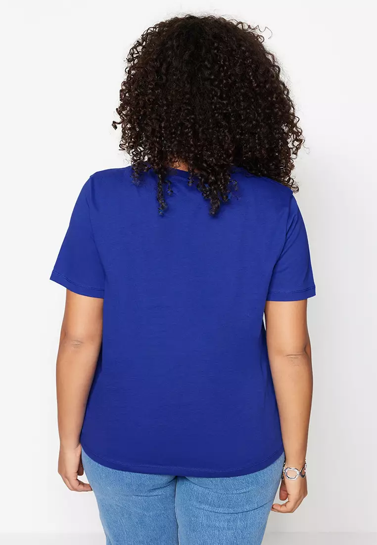 Regular Fit Basic Crew Neck Knitted Plus Size T-Shirt
