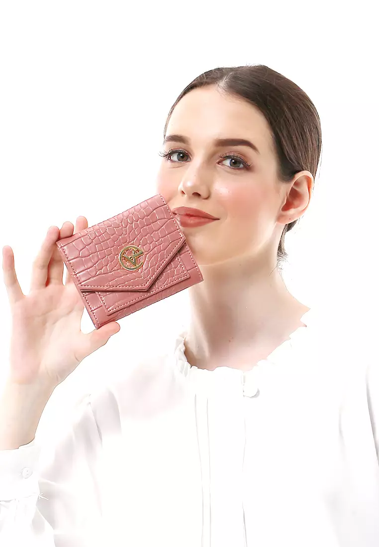 Fauzia Dompet Wanita Mini Motif Croco Premium Quality - Dusty Pink
