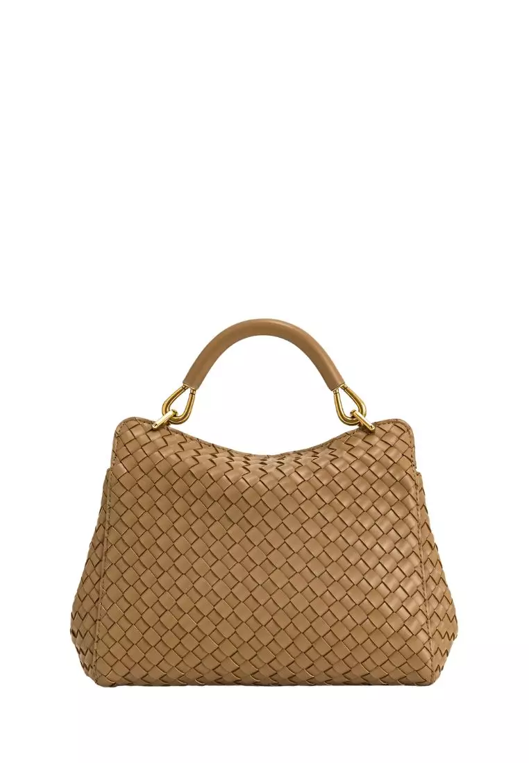 Lucia Classic Top Handle Woven Bag - Brown