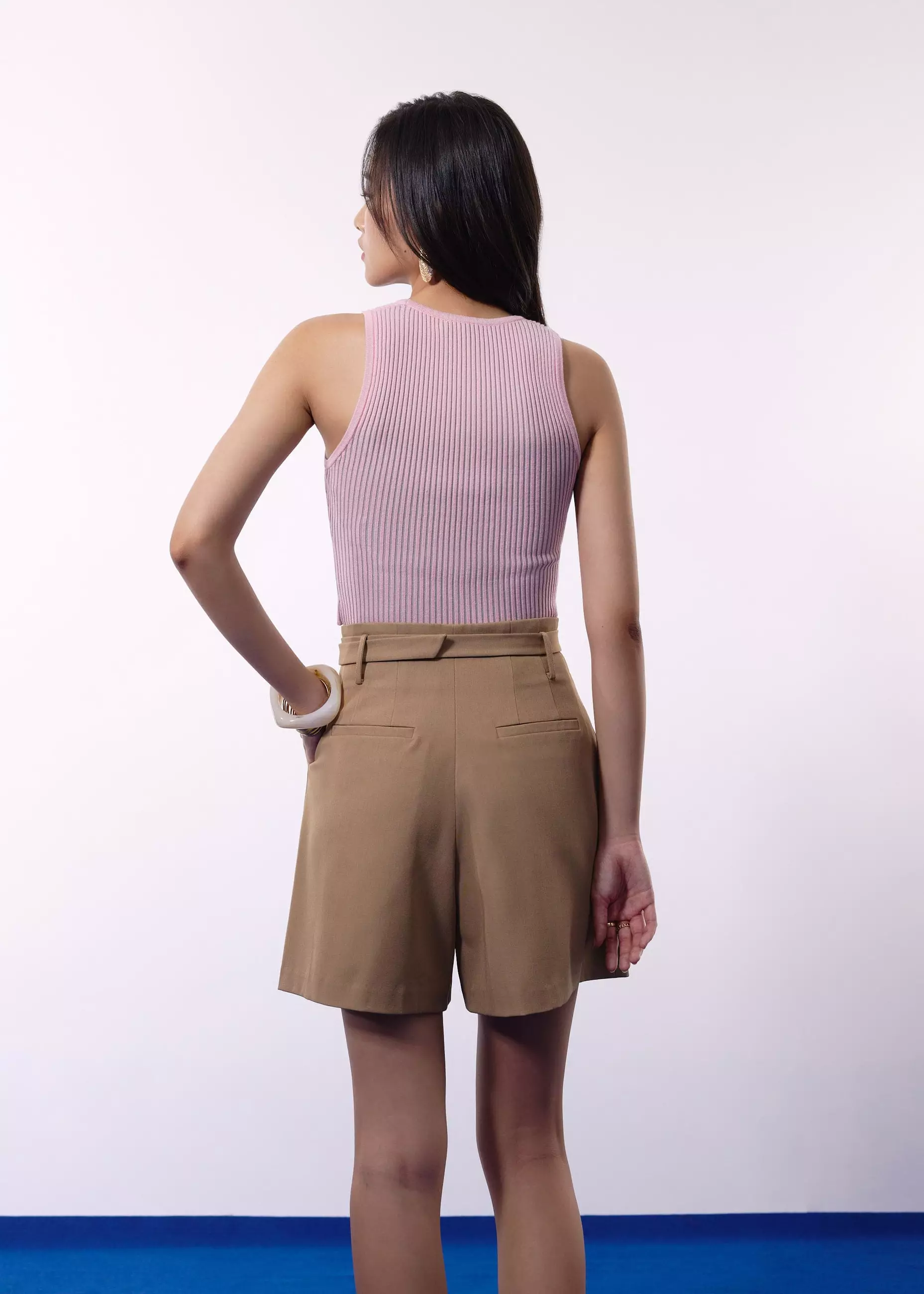 Atasan Wanita - Duo Knit Scoop Neck Crop Tank Top
