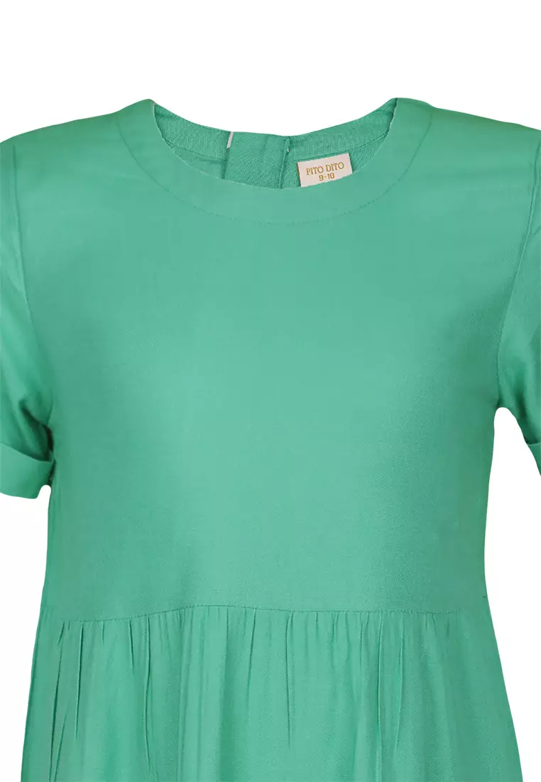Pito Dito Girl Taraza Dress Anak Perempuan Motif Polos Warna Hijau