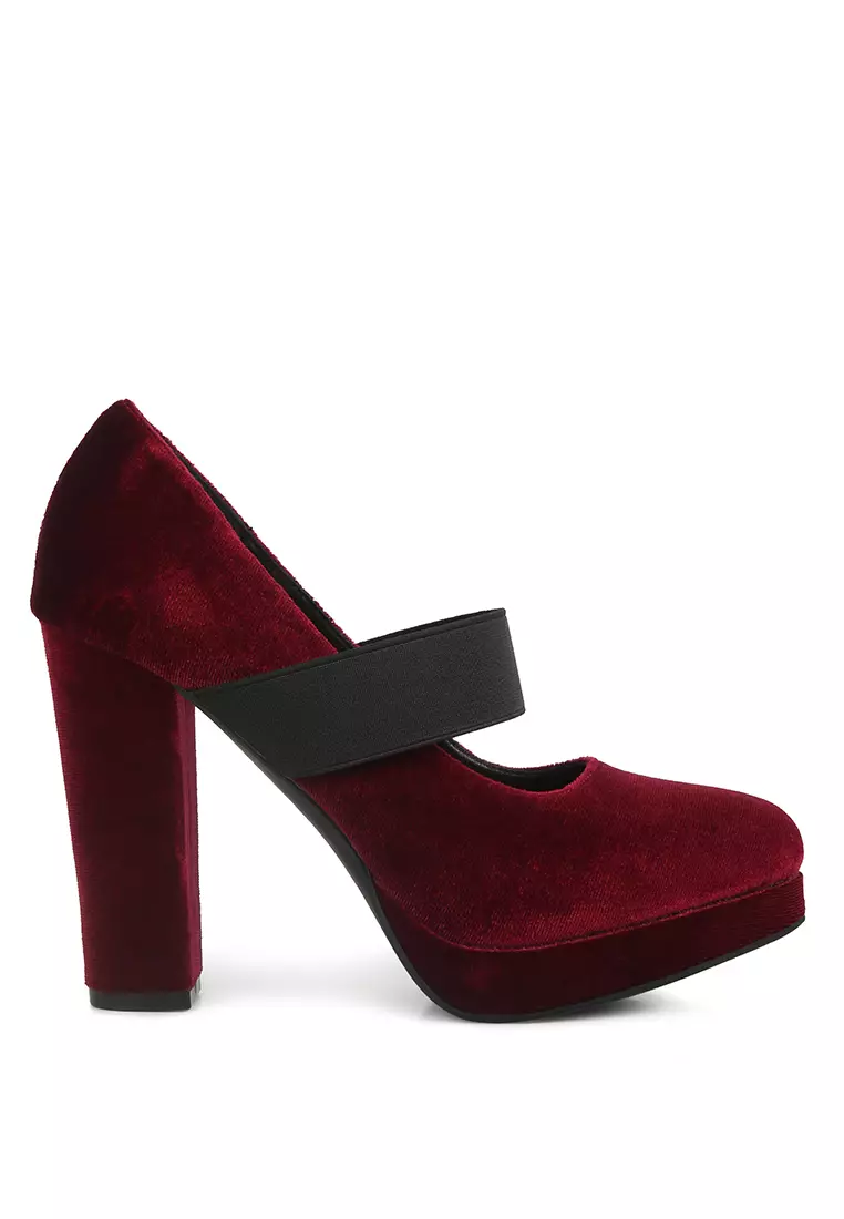 Discount on London Rag  shoes - SKU: Burgundy High Block Heel Velvet Pumps
