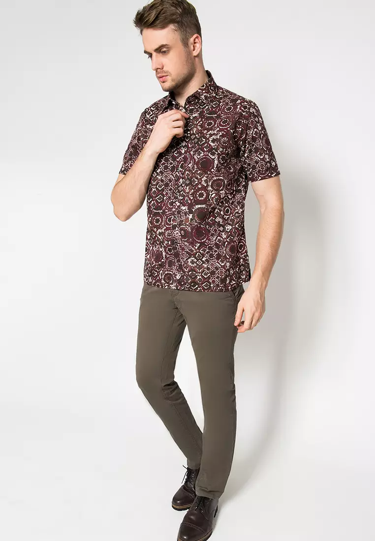 LGS - Kemeja Casual - Pria - Motif Batik - Maroon - Regular Fit - CSH.272.S570.1222.C