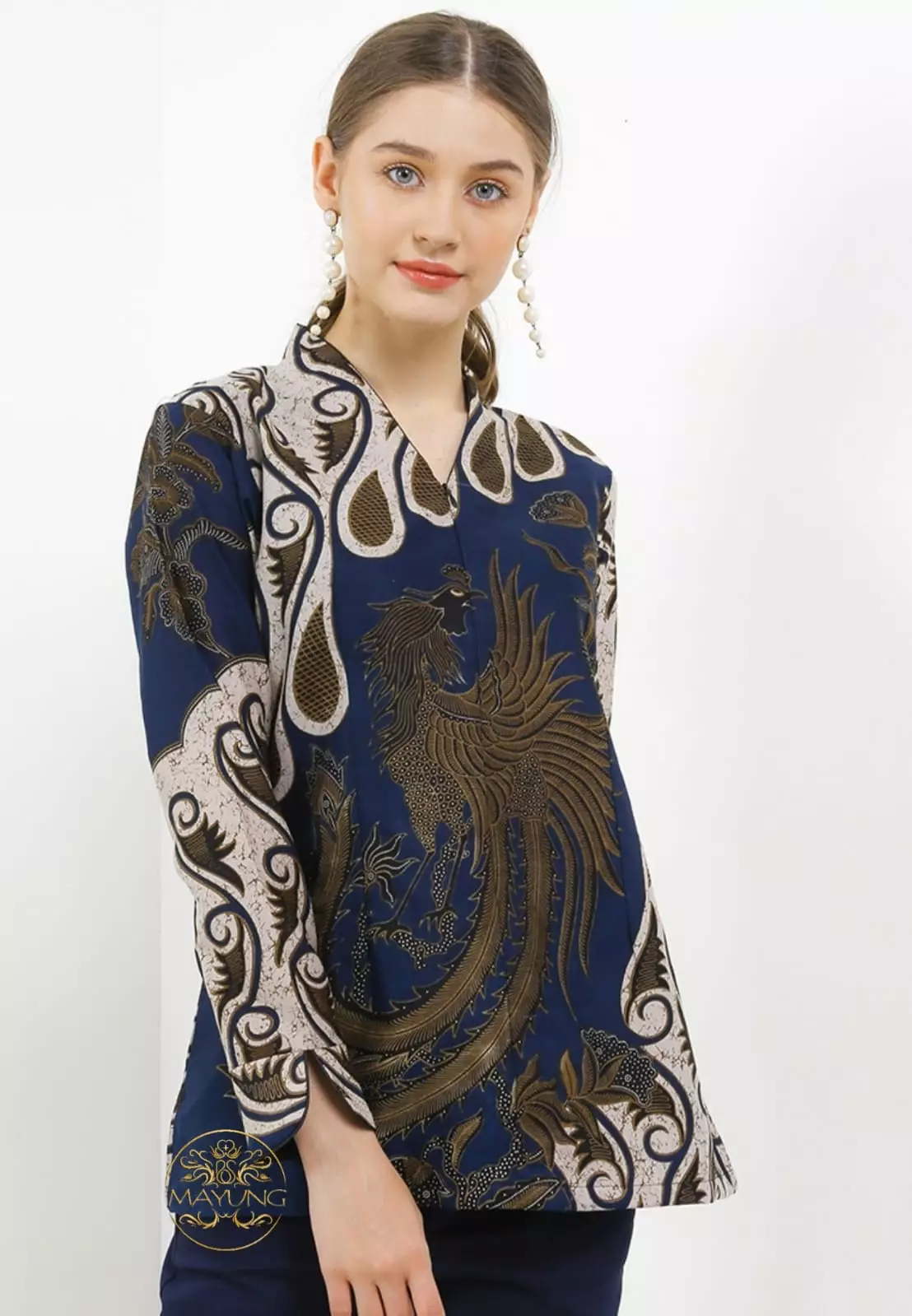 Blouse Batik Senapati Navy Premium Slimfit Elegant