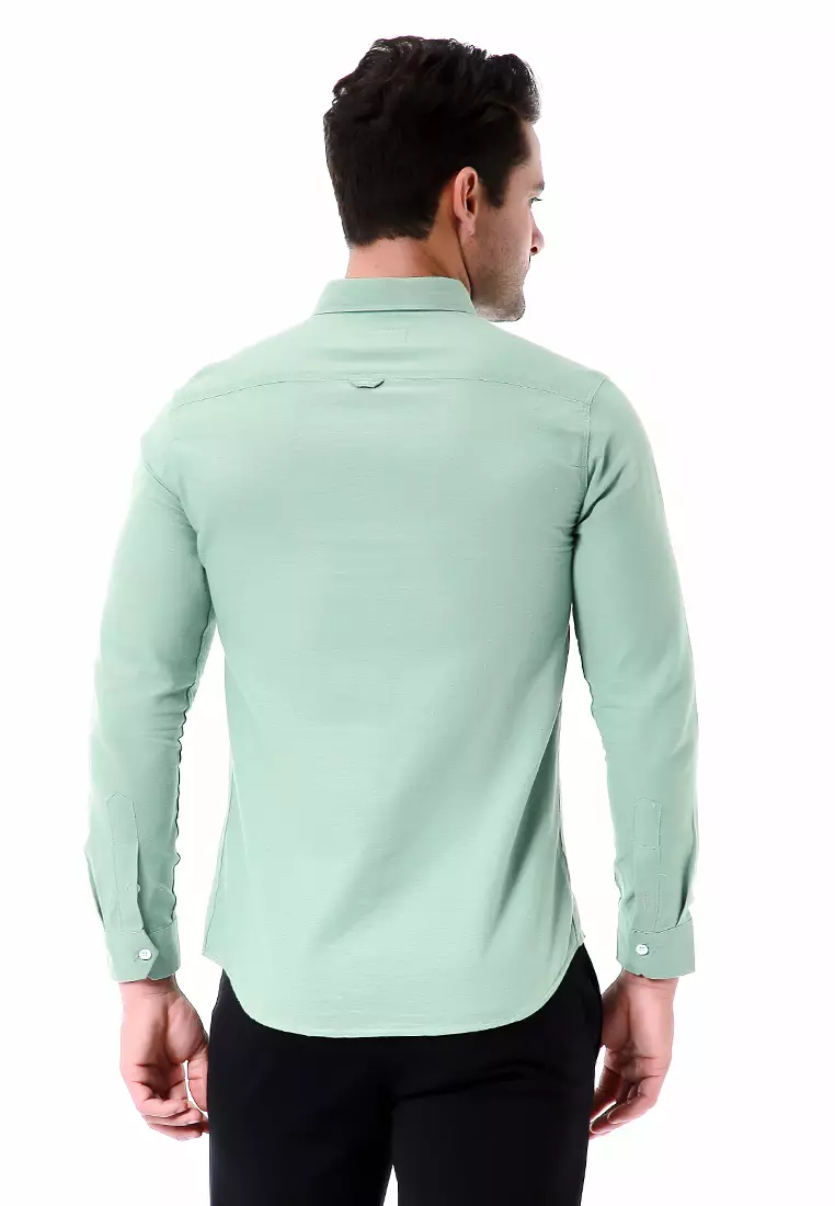 Leopold Kemeja Basic Pria Motif Polos Long Sleeve Material Cotton ORIGINAL - Mint