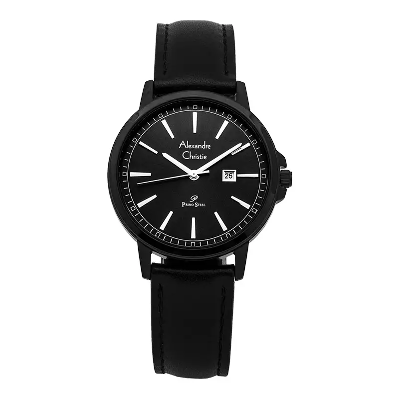 Jam Tangan Wanita Alexandre Christie Primo Steel AC 1014 LDLIPDG Black Dial Black Leather Strap