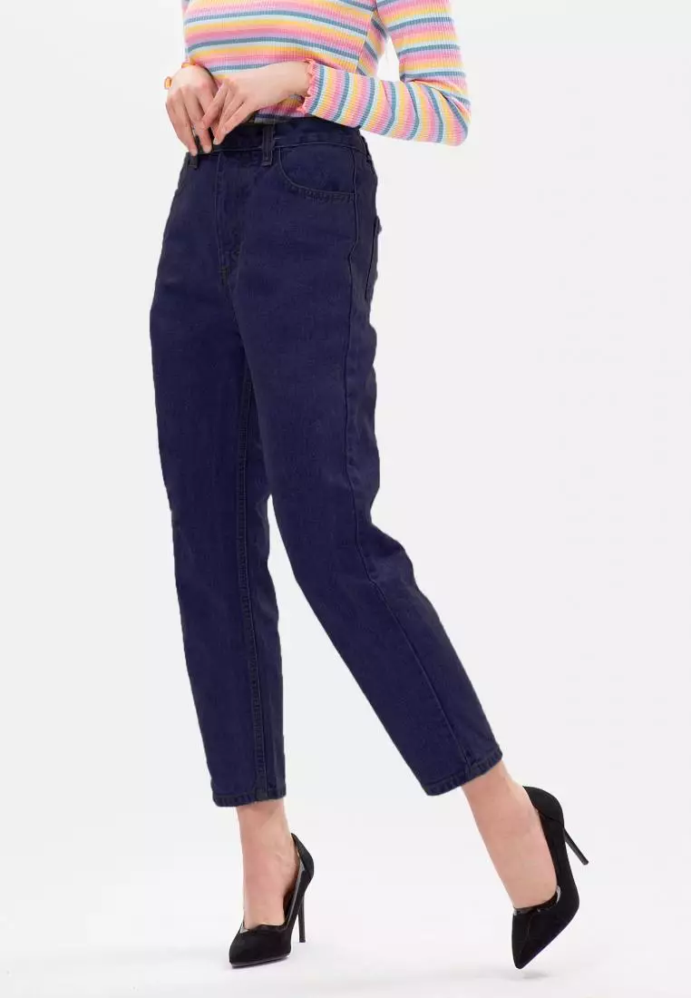 MKY New Boyfriend Jeans with Elastic Waist in Navy