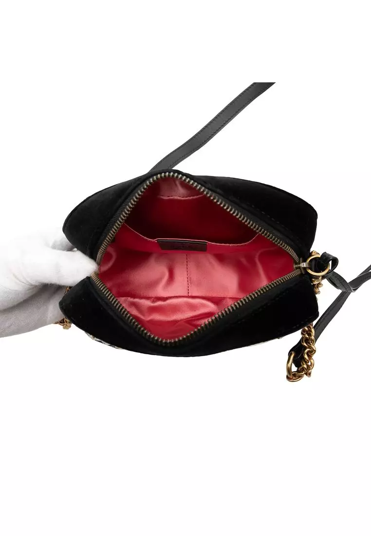 Pre-Loved Gucci Mini Gg Marmont Crystal Embellished Matelasse Velvet Crossbody