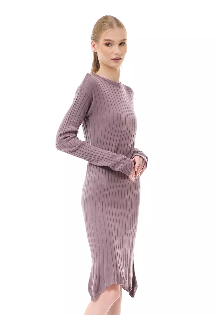 Adela Dress Rajut Tunik Wanita Motif Polos Long Sleeve Relaxed Fit - Burgundy