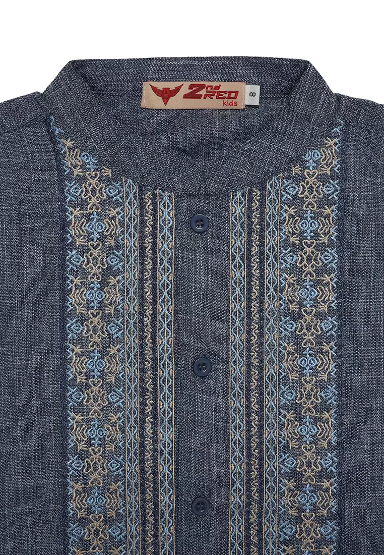 Baju Koko Anak Laki Bordir Grafik Navy Setelan - NOBLE