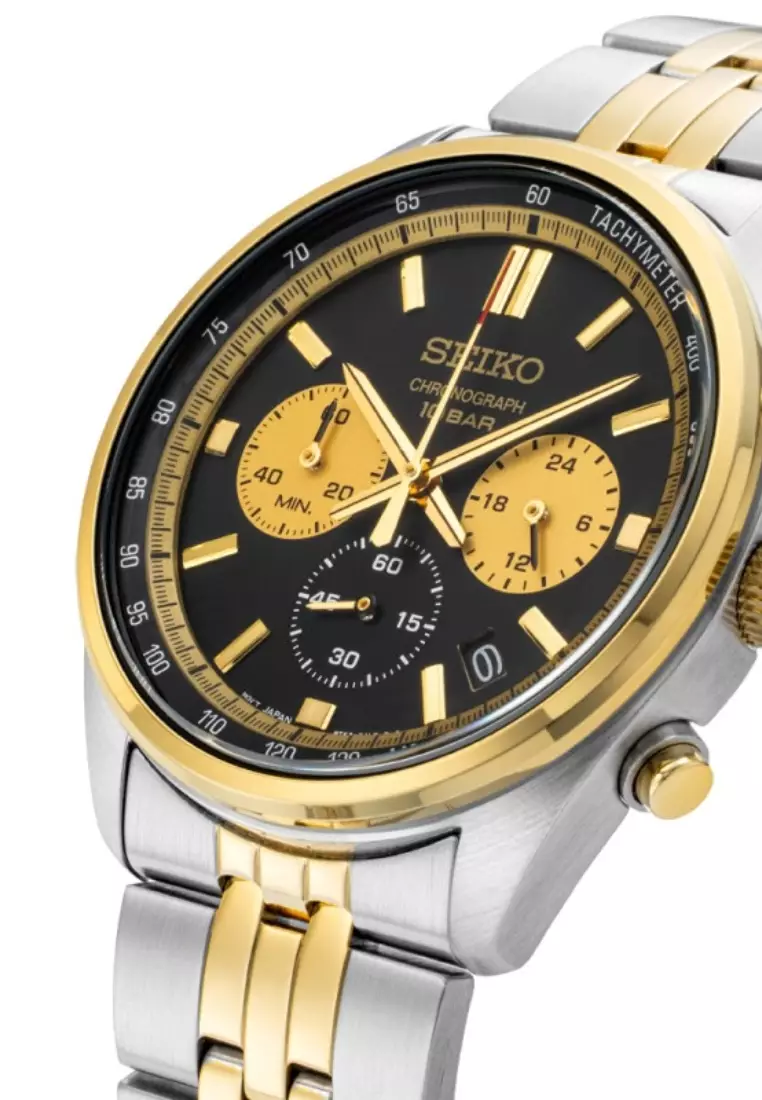 Seiko Gent Conceptual Chronograph Black Dial Two-Tone Stainless Steel Band Quartz Watch SSB430P1
