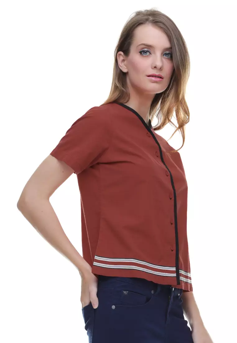 LGS - Regular Fit - Kemeja Wanita - Tanpa Kerah - Merah