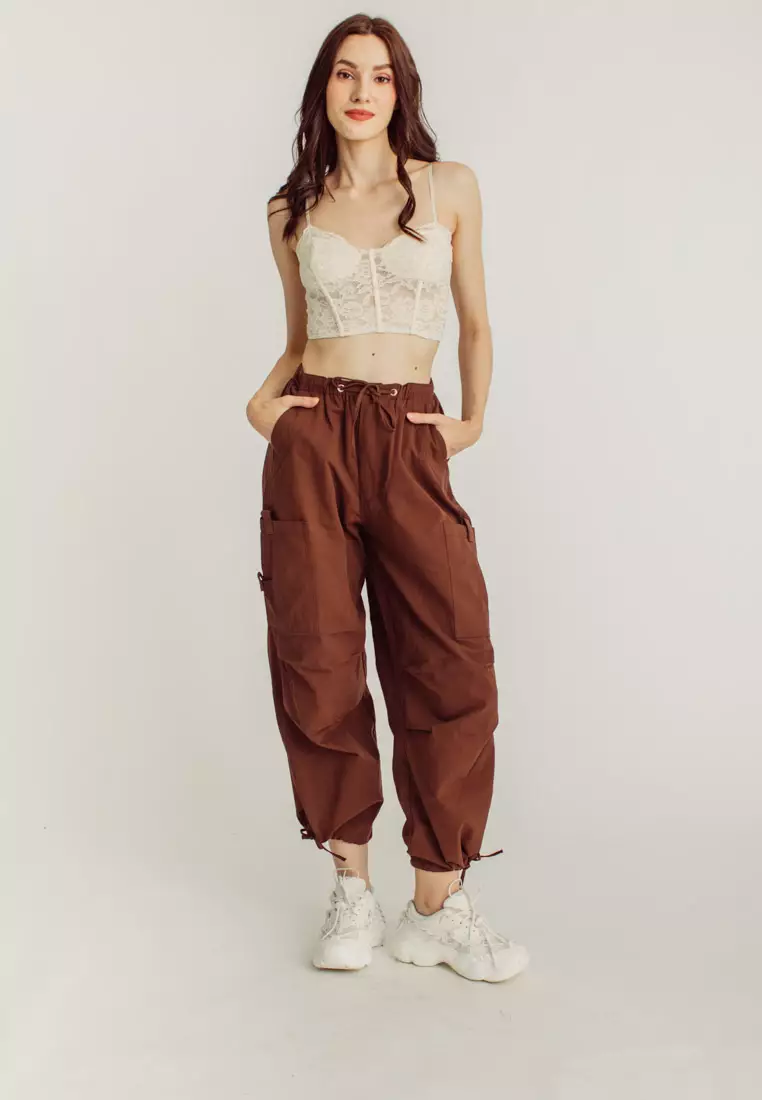 Buy Love, Ara Dara Dark Brown Wide Leg Streetwear Cargo Pants 2024 Online