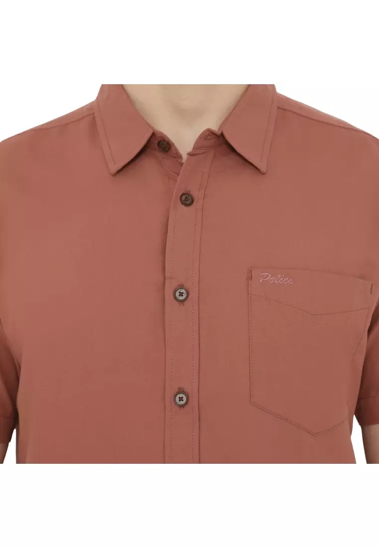 POLICE Kemeja Polos Basic Cotton Soft Regular Fit Lengan Pendek Pria