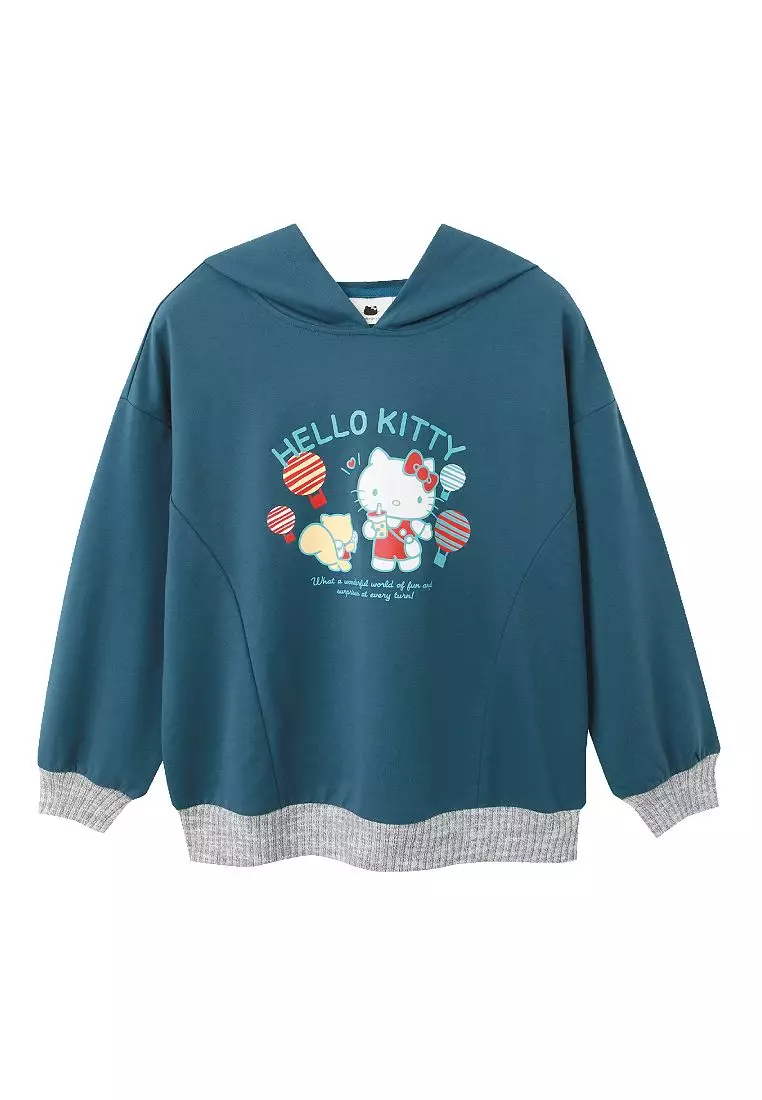 玩轉百tee．KITTY環島台灣羅紋配色連帽大學T《KB1440》