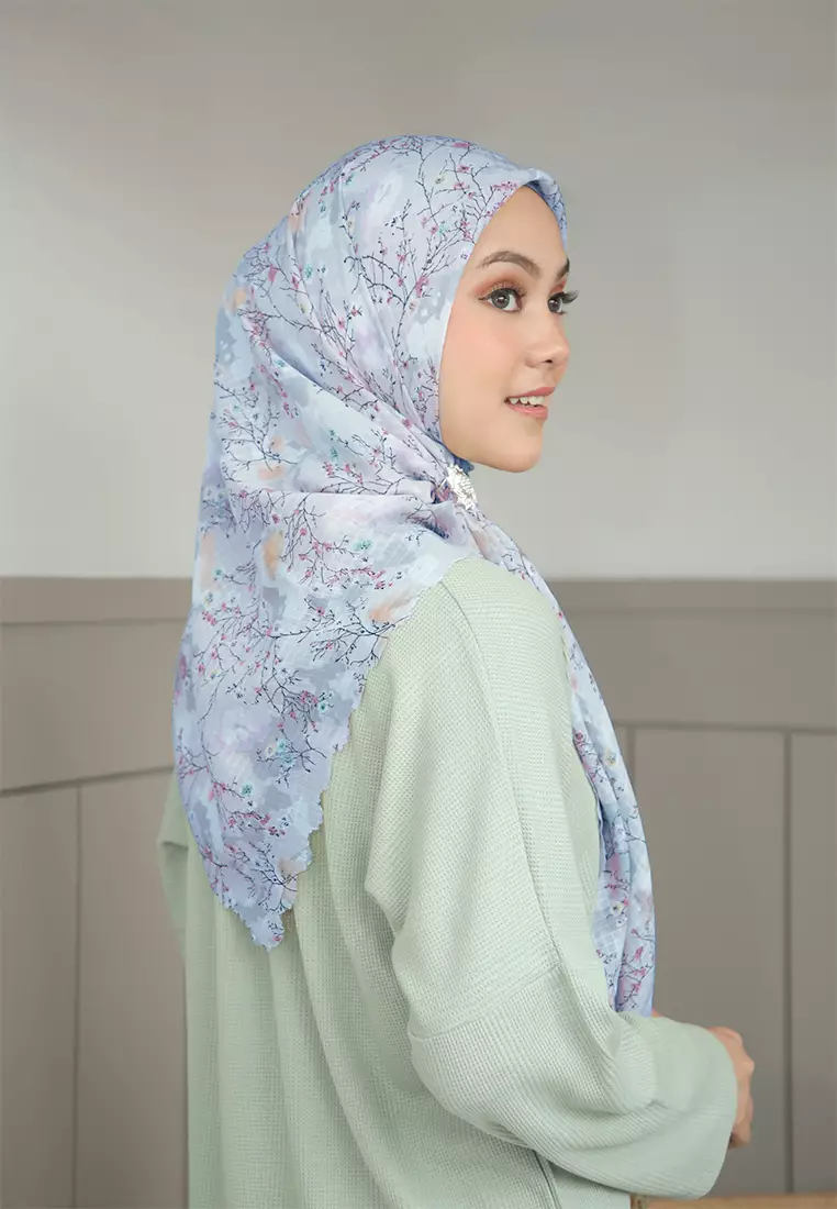 Zelena - Clemira Printed Scarf | Hijab Segiempat Motif - Blue
