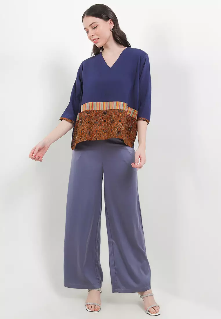 Vesper Blouse Lurik Top Lengan Pendek