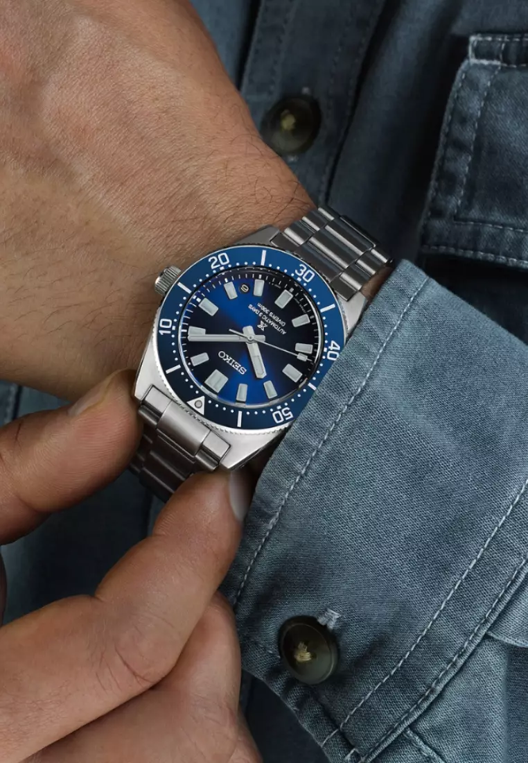精工 Prospex 1965 Heritage 潛水員 3 天 300 m 水肺潛水藍色錶盤不鏽鋼錶帶自動錶 SPB451J1