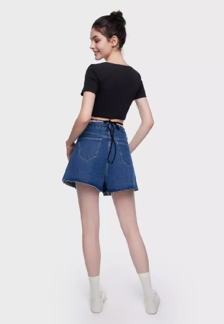 RUBINA SHORT SLEEVE SQUARE NECK CROPPED TEE TRIANGLE-SHAPED CROP TOP FOR WOMAN GIRL TP10382