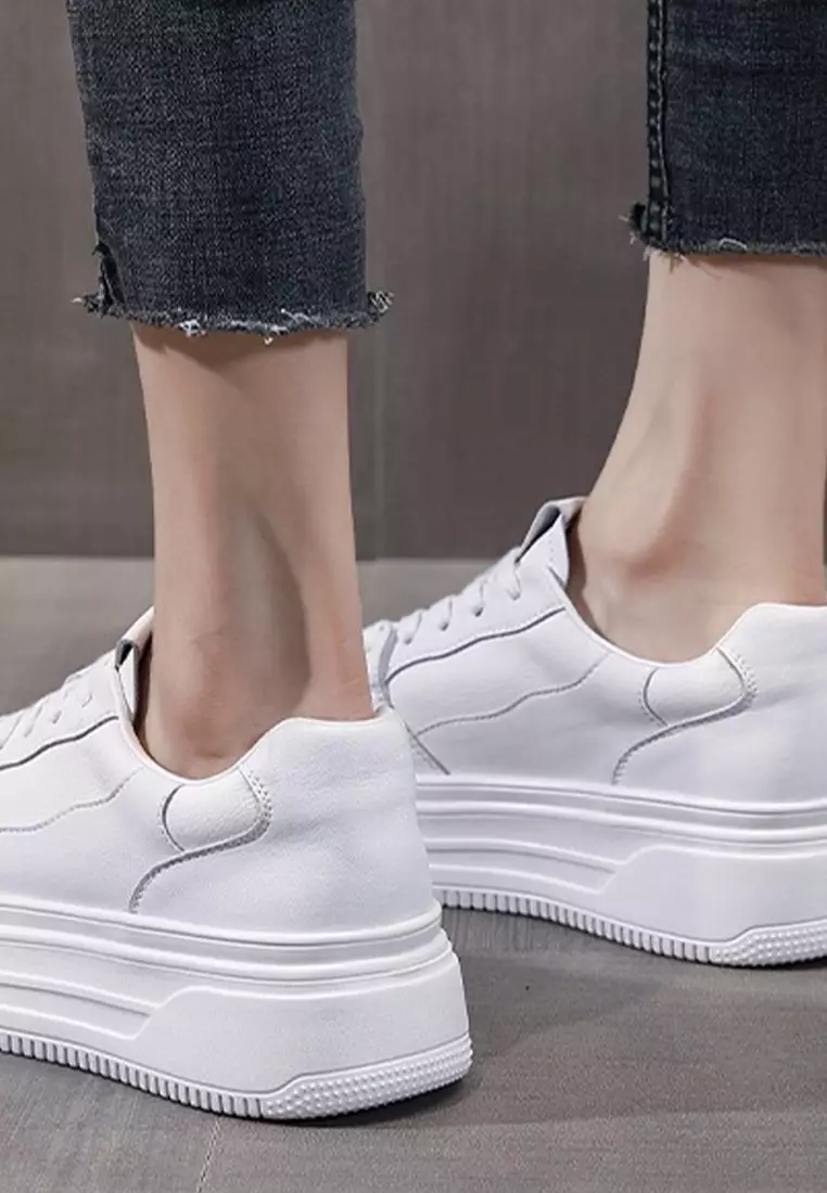 Genuine Leather Thick-sole White Sneakers RX-T3977