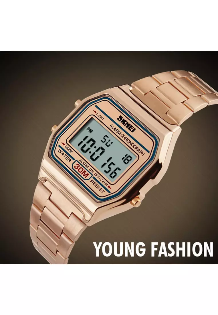 Skmei - Jam Tangan Digital Pria - Rosegold - Stainless Steel Bracelet - 1123-I