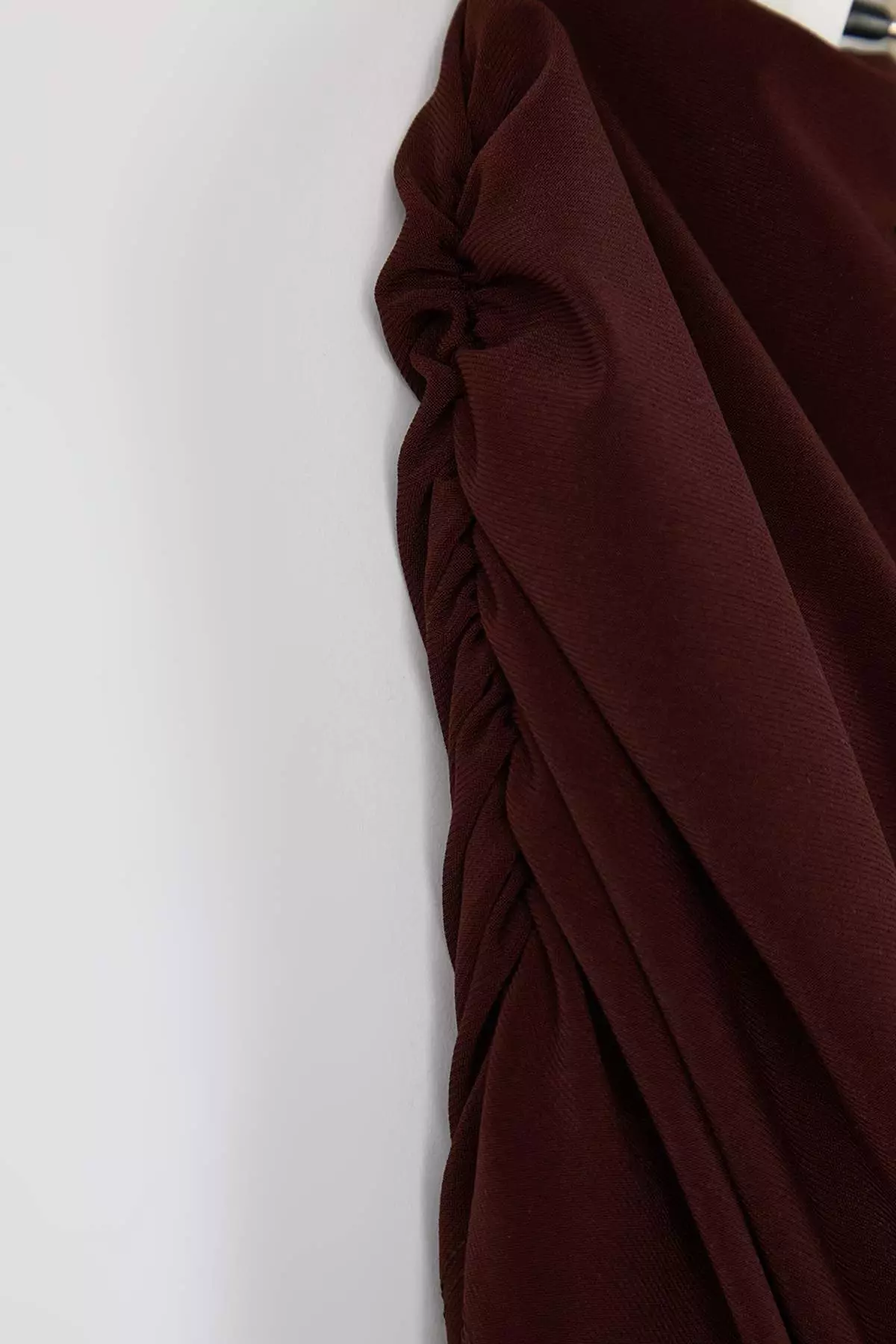 New Year Brown Ruched Carmen Collar Stretchy Maxi Knitted Dress Tbbaw26Ah00072