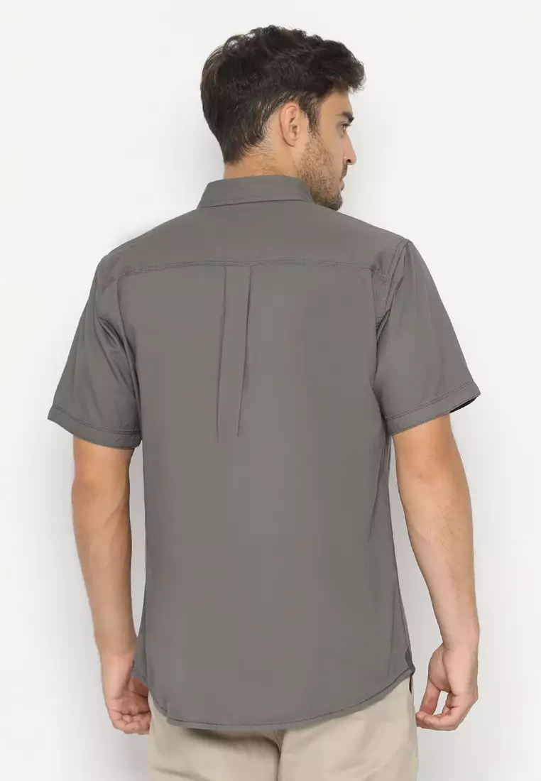 POLICE Kemeja Polos Cotton Oxford Dark Grey Regular Fit Pria