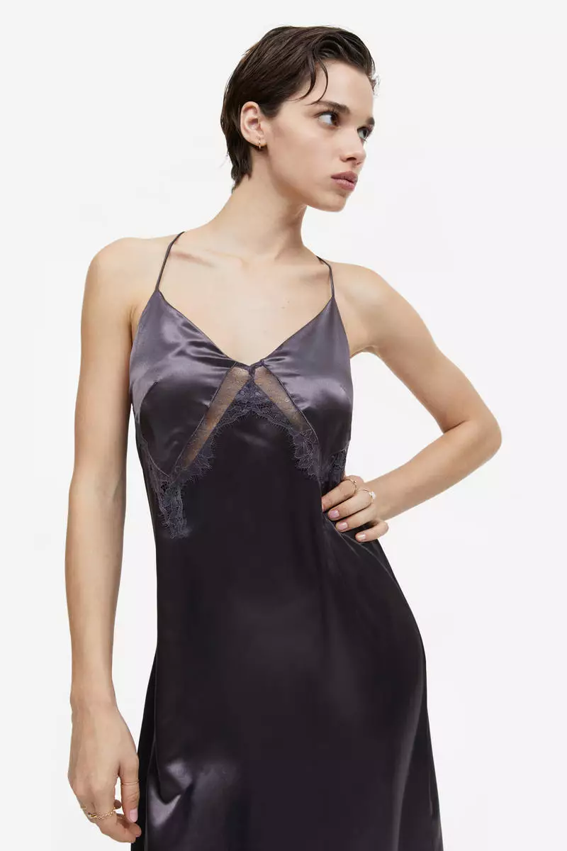 Lace-detail satin slip dress