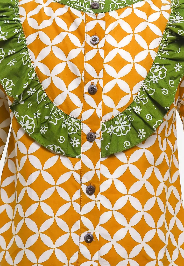 Blouse/ Blus Anak Perempuan Ally Orange Batik Cap Junior Girl Casual