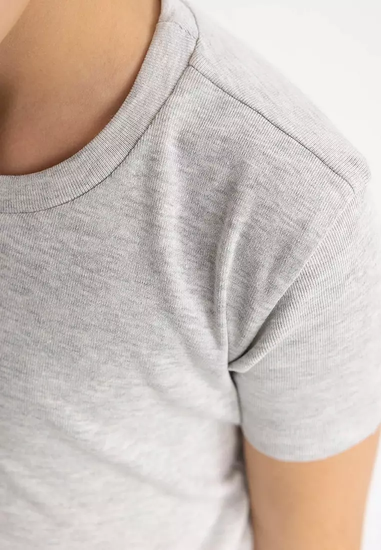 Slim Fit Slim Cut Crew Neck Ribbon Basic Plain Short Sleeve T-Shirt