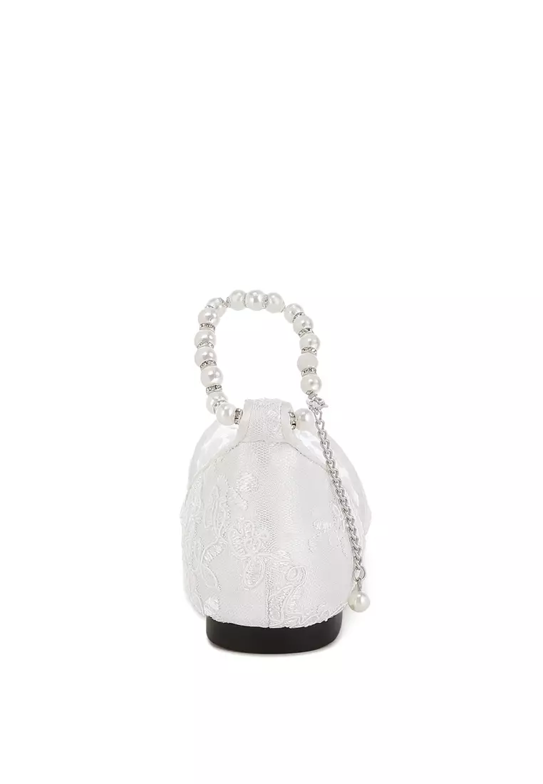 Pearl & Rhinestone Strap Flat Sandals in White