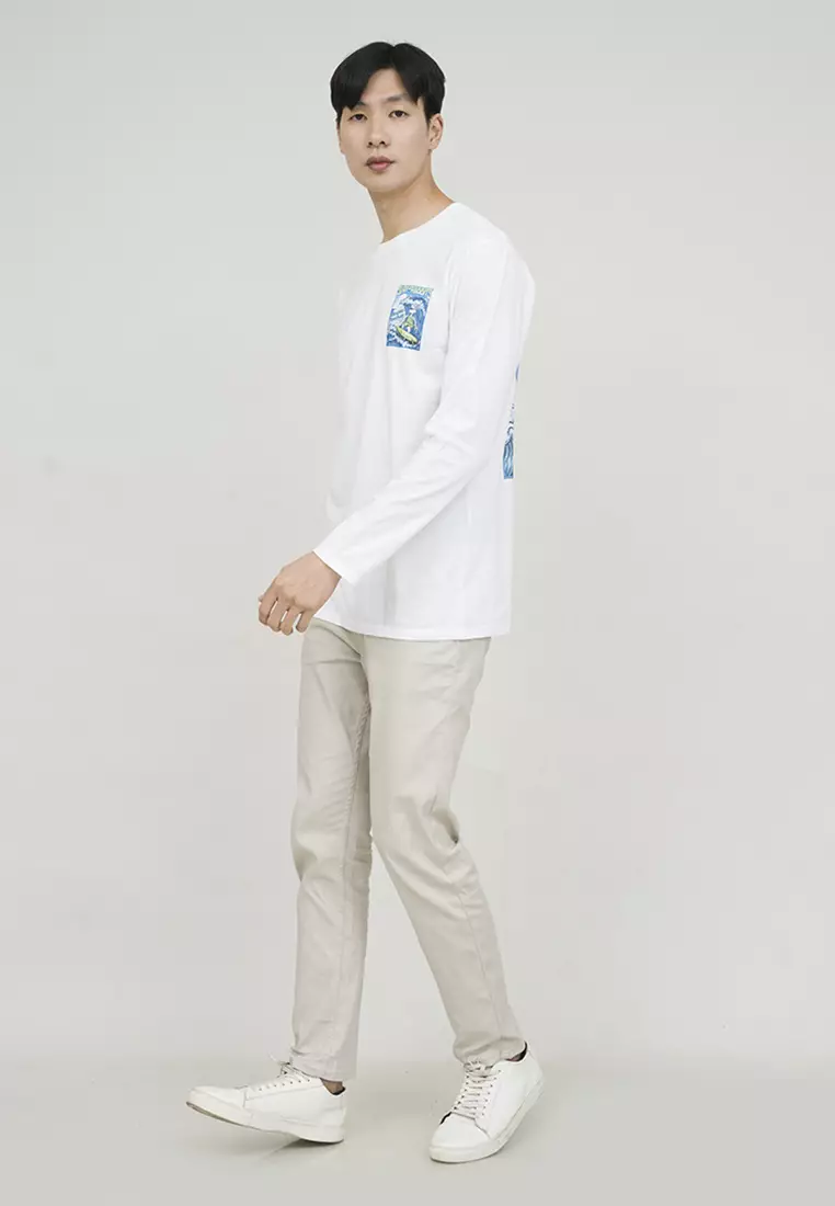 Kaos cotton combed lengan panjang pria putih houseofcuff surf rabbits