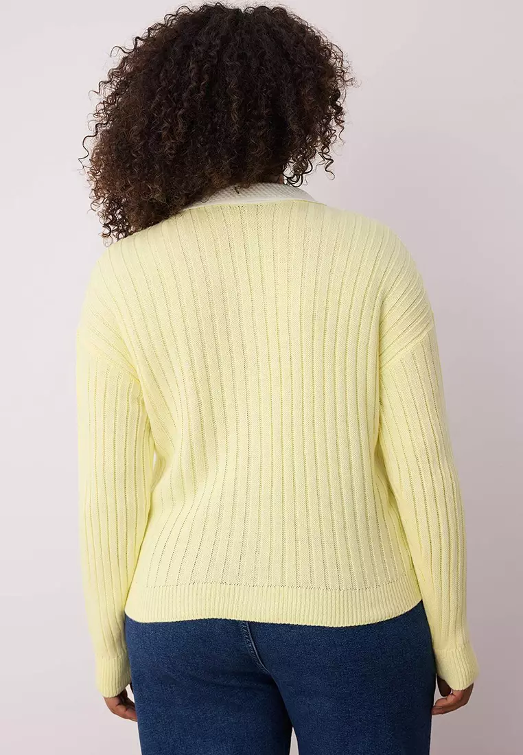 Yellow Knitwear Large Size Cardigan Tbbaw23Av00084