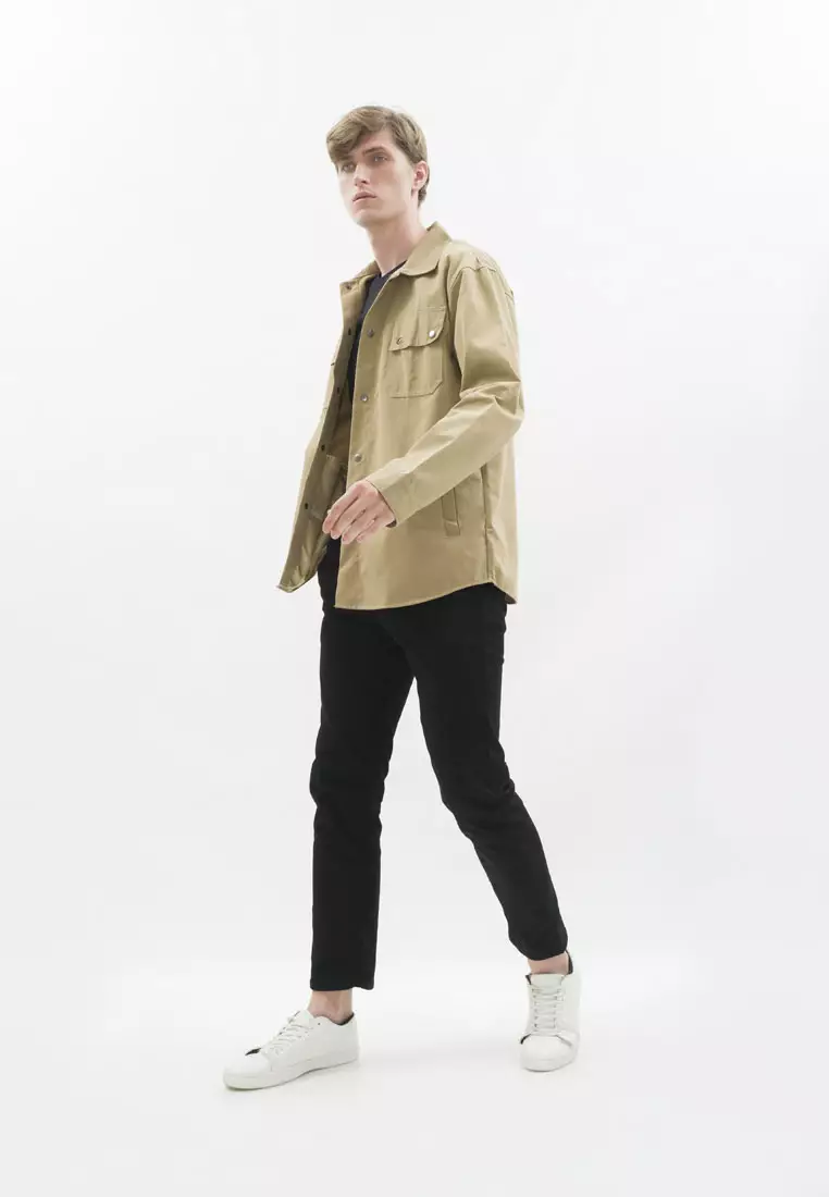 Jaket parka outer jaket pria semi parka warna krem